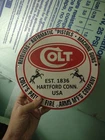 VINTAGE COLT PORCELAIN METAL SIGN ESTABLISHED 1836 HARTFORD CONN PISTOL SIGN 10"