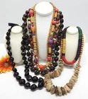 VINTAGE TO NOW FASHION /COSTUME JEWELRY NECKLACE LOT, BOHEMIAN WOOD & KUKUI NUT