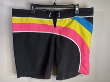 Op Boarding Co Mens Sz XL Board Shorts Black Swim Trunks W/ Neon Colors