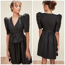 Black Halo Women's Eve Zevi Cocktail V neck and Short Puff Sleeves Dress Size 0
