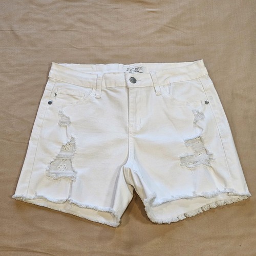 Judy Blue Shorts Womens White With White Lace Distressed Denim Cutoff Stretch M