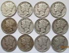1942 to 1945 P, D & S Silver Mercury Dime set, 12 Different Circulated Dimes