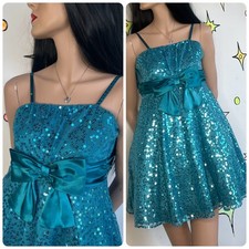 Blue Sequin Party Dress Kawaii Princess Cupcake Fit Flare Tutu Twirl Dress XS
