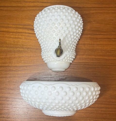 Vintage MCM Fenton Milk Glass Hobnail Wall Pocket Planter Vase Lavabo Rare