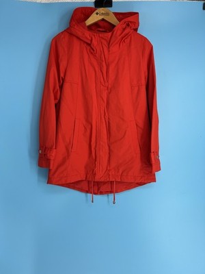 Women PS Eileen Fisher Hooded Zip Red Jacket Nylon Cotton Lined Anorak Utility