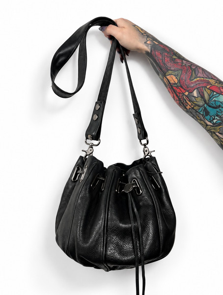 MIMCO Cocoon Bag Black Leather Drawstring Shoulder Crossbody Vintage Style