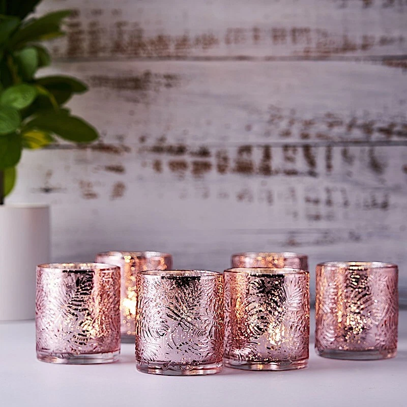 6 pcs 3" Metallic Primrose Design Mercury Glass Votive Candle Holders Wedding - Image 2 of 4