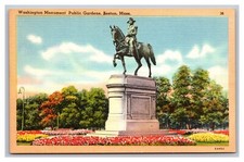 Boston MA Massachusetts Washington Monument Public Gardens Linen Postcard