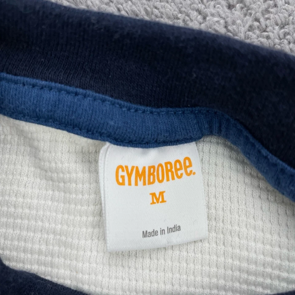 Pulôver Gymboree camisa de malha waffle meninos M azul manga raglan branca gola redonda  - Imagem 2 de 4