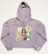 Coca-Cola Juniors Womens Long Sleeve Hoodie Crop Coke Bottle Daisies Lavender