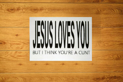 Jesus Loves You But I Think You're a C*nt Sticker Packs (10-100) Joke Fun  - Afbeelding 1 van 12
