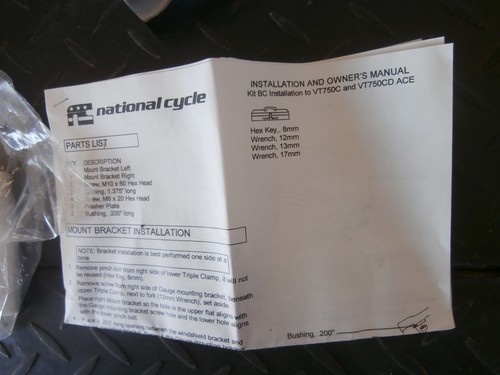 National Cycle Windshield Mount Kit Honda VT 750 A Spirit or Aero VT750C VT750CD - Picture 4 of 8