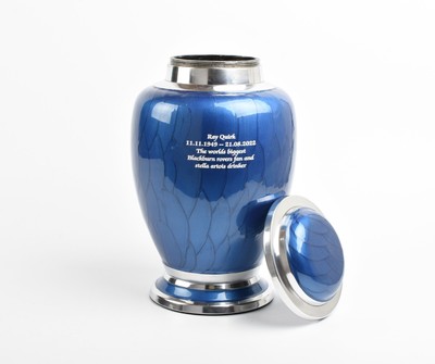Große blaue Aluminium Einäscherungsurne - individuelle Gravur Erwachsene Denkmal personalisiert
