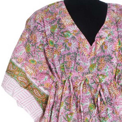 Anokhi Handmade Indian Long Boho Dress Block Print Cotton Kaftan Indigo Caftan