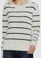 100 Vince Camuto Women Beige Knitted Striped Long-Sleeve Sweater Size XL
