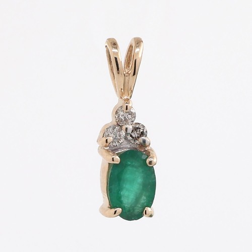 Emerald Diamond Pendant 14K Yellow Gold 0.52 CTW 0.35" Ladies Estate