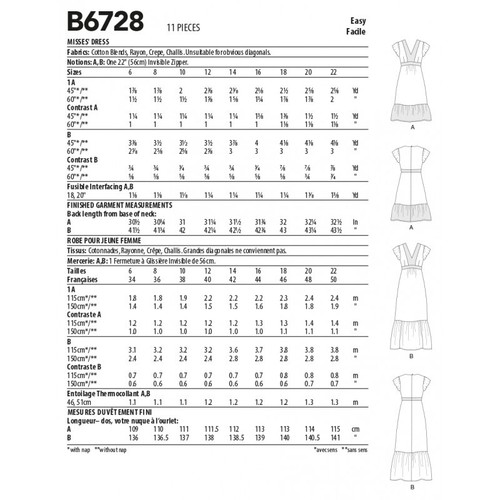 Butterick Sewing Pattern B6728 Misses’ V-neck Empire Waist Dress Flutter Sleeve - Picture 2 of 2