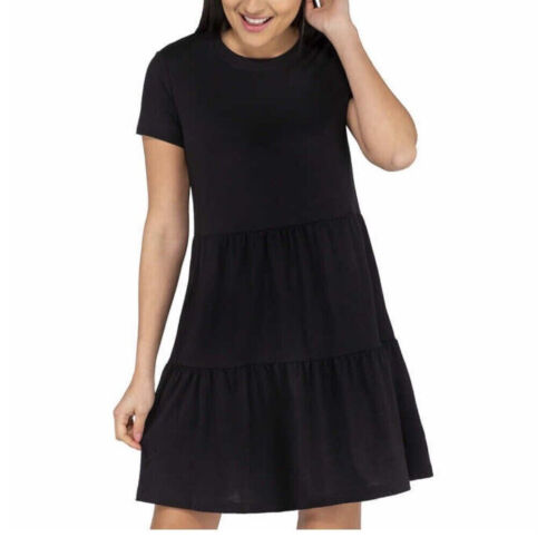 Nicole Miller Ladies Tiered Black Dress Crewneck Short Sleeve Large