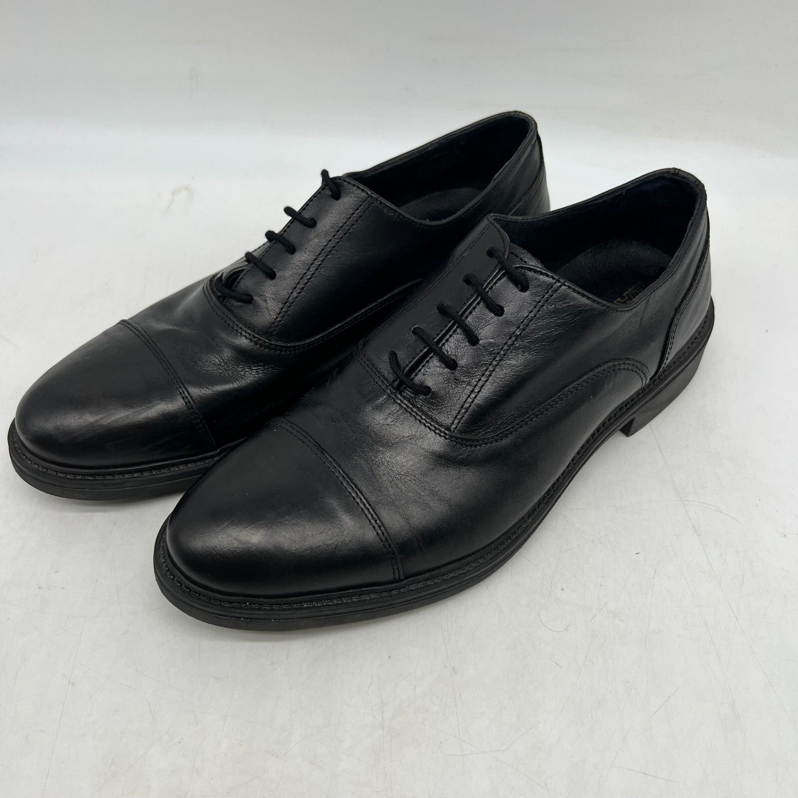 SAOLA Easy 8 Mens Leather Almond Toe Lace Up Low Top Black Oxford Dress Shoes Size 10