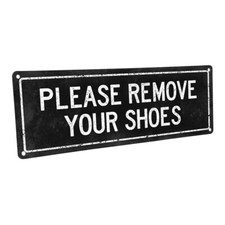 Black Please Remove Your Shoes Metal Sign; Wall Decor for Beach House