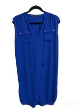 J Crew Dress Womens Size Small Lightweight Midi Pockets Sleeveless Shift Blue