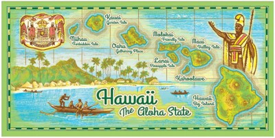 Hawaiian Islands Map Large Beach Towel State Seal Hawaii The Aloha State 68''x40''