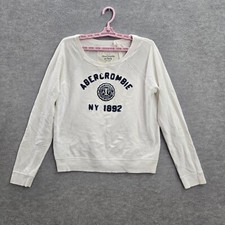 Abercrombie  Fitch Women Sweatshirt L White Logo Emblem Long Sleeve READ