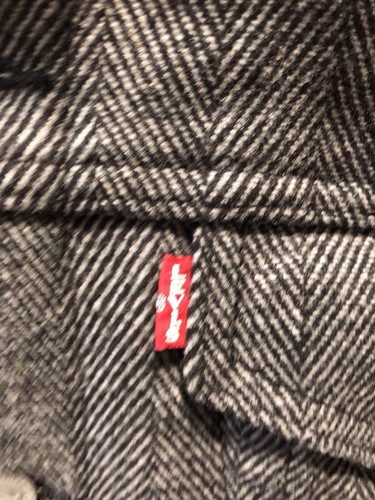 Levis Big E Mens Small Wool Blend Trucker Vintage Jacket Gray Herringbone Tweed - Picture 4 of 7