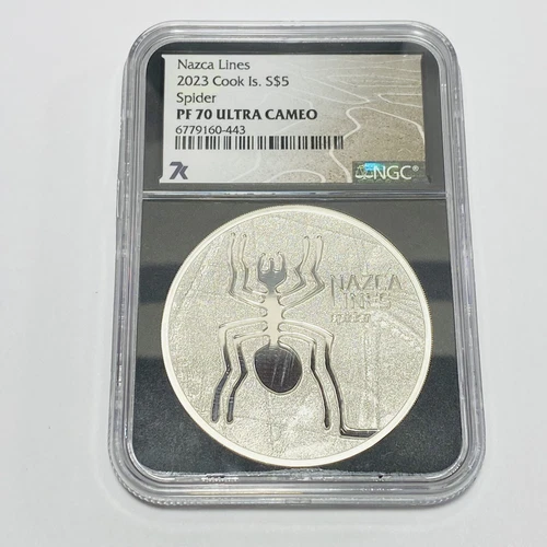 Nazca Lines 2023 Cook Islands $5 1 oz Spider NGC PF 70 Ultra Cameo Silver Coin