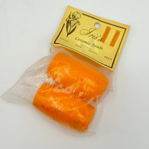 2 Vintage '70's Style Orange Ceramic Glazed Macrame Beads Large Hole Retro New