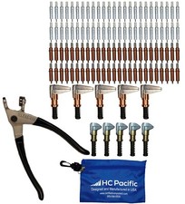 50 each C1/8  C3/32 Cleco Fasteners Made in USA w/ Clamps, Pliers, and Pouch