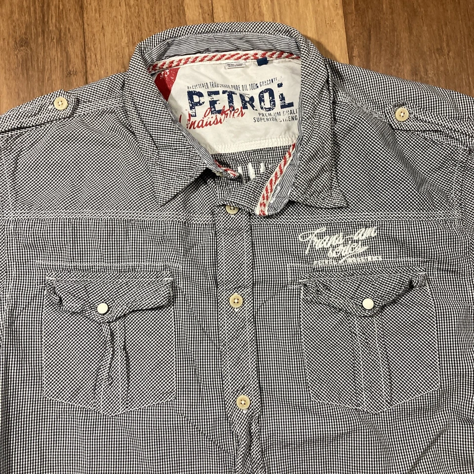 Camisa bordada Petrol Industries para hombre talla XL azul a cuadros Trans Am Series S/S Foto 2 de 4