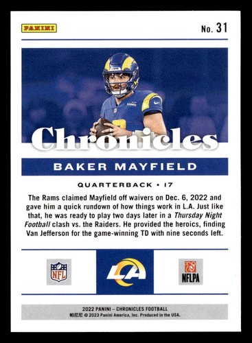 2022 Panini Chronicles #31 Baker Mayfield - Picture 2 of 2