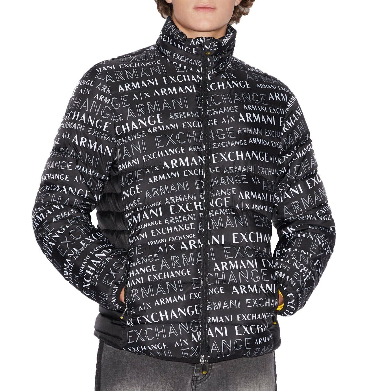 NWT : A|X ARMANI EXCHANGE Mens Logo Print Quilted Puffer Jacket