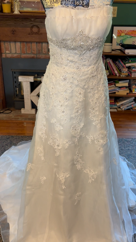 David's Bridal Ivory Strapless Embroidered Organza Wedding Dress Size 8 NWT - Video 1 of 1
