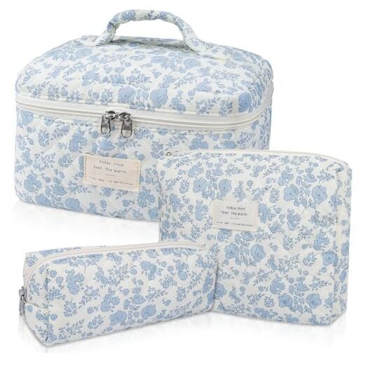 Quilted Floral Makeup Bag Set for Women Large Cosmetic Pouch BDLH