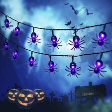Solar Halloween String Lights,2 Pack 30 LED Spider Lights Each, 20FT 8 Modes