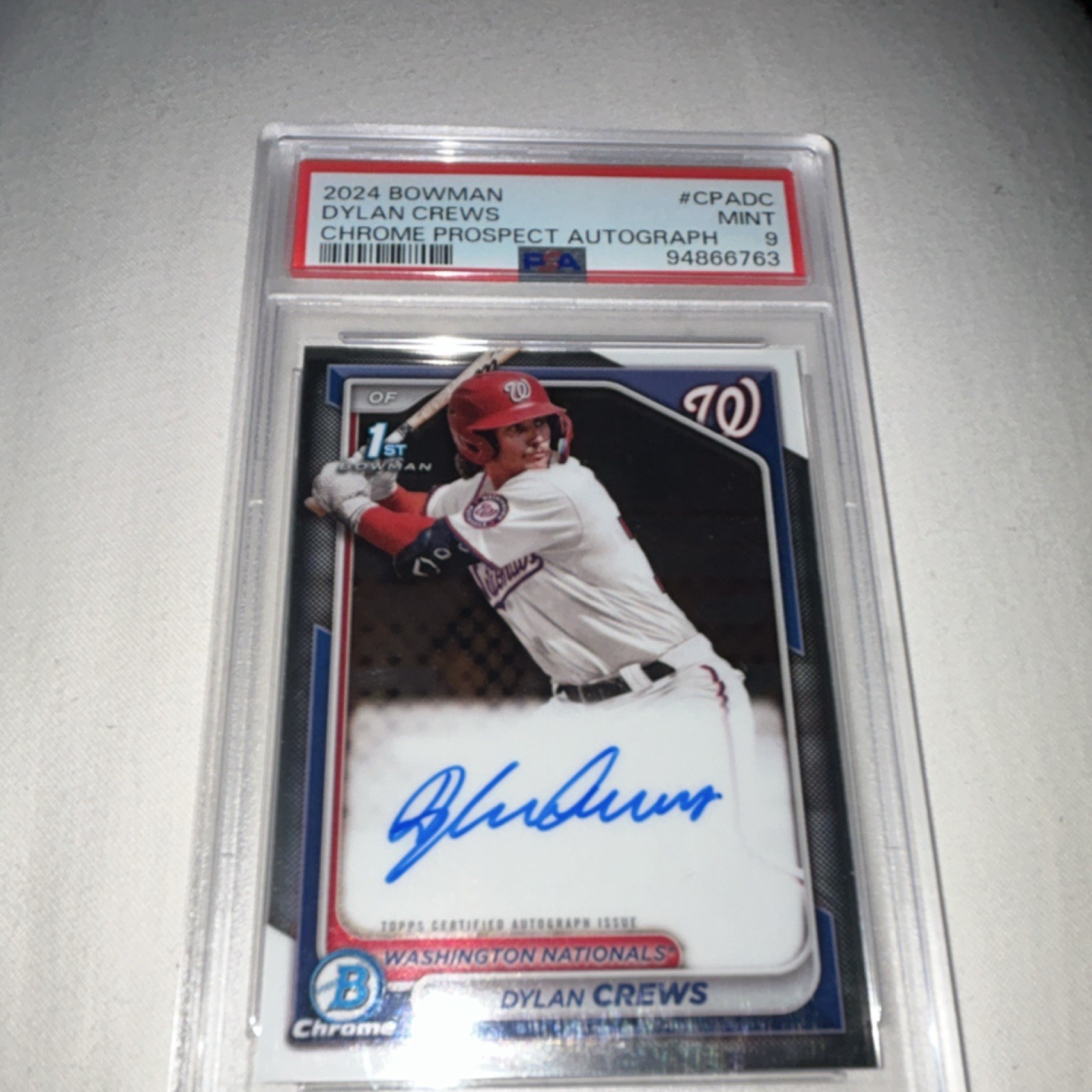Bowman 2024 Chrome Dylan Crews Rookie Autograph PSA 9 CPADC Washington Nationals