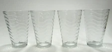 Set of 4 Clear Drinking Glasses with Wavy Lines 5.5" Retro MCM Style Kitsch