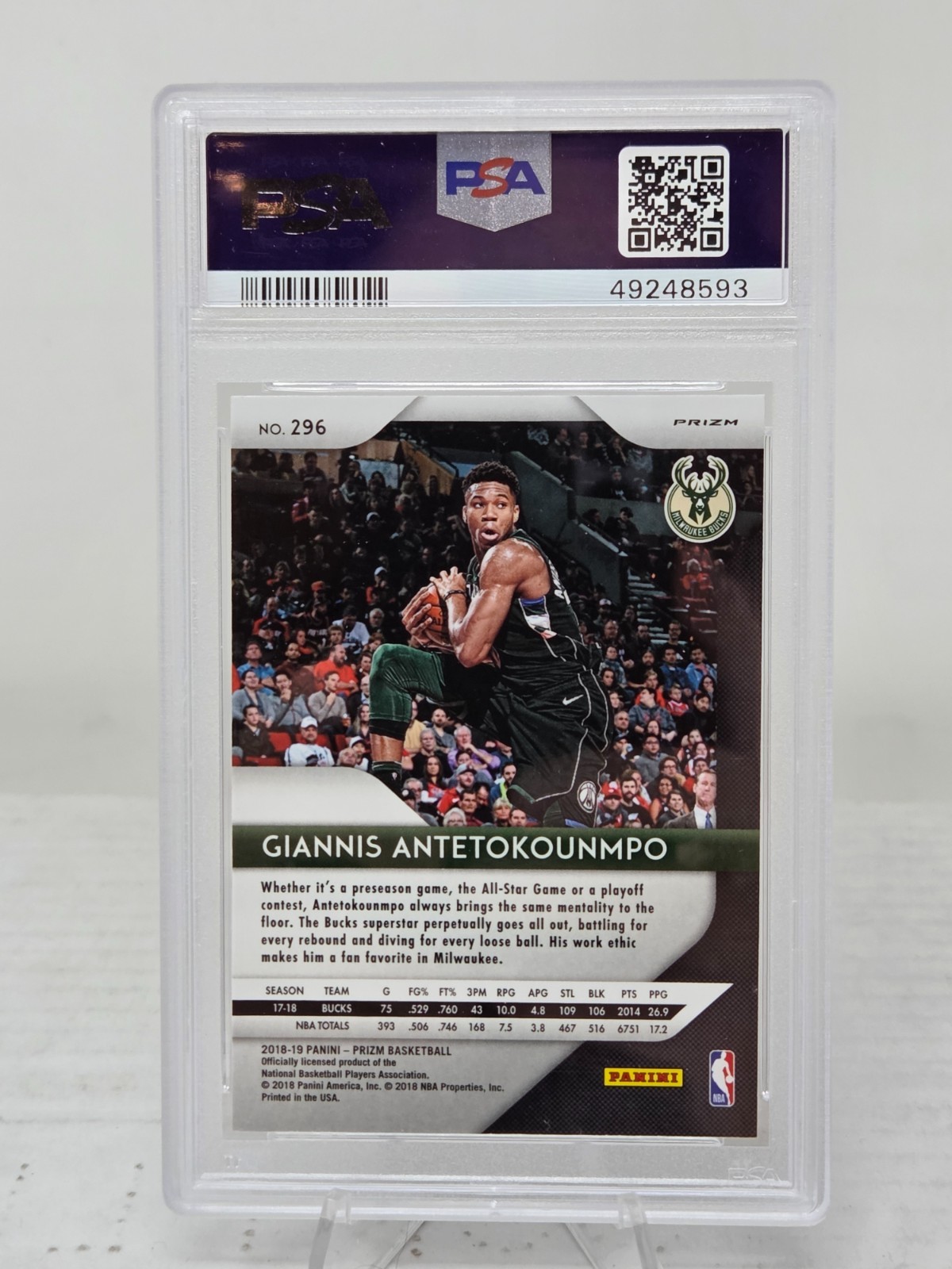 2018 Prizm Silver Refractor GIANNIS ANTETOKOUNMPO CARD PSA 9 MINT view 2