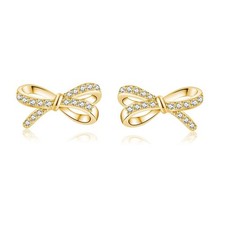 Sterling Silver Small Bow Stud Earrings for Women Teen Girls CZ Bow Stud Earring