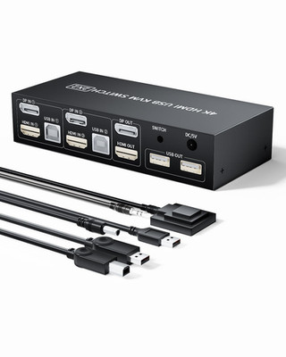 HDMI Displayport KVM Switch 2 Computer 2 Monitore, 4K@60Hz 2 Port HDMI+DP KVM Sw