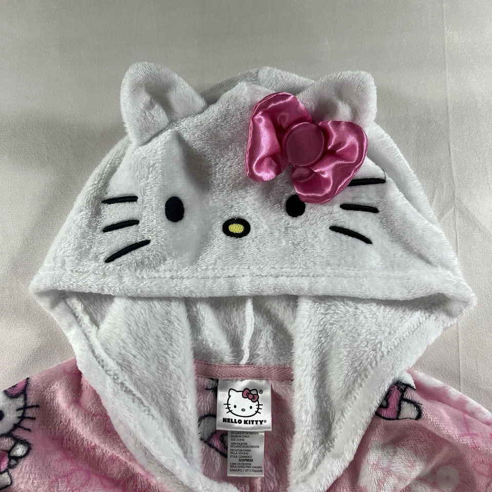 Pijama polar Hello Kitty rosa y blanco de una pieza con capucha adulto talla S Foto 2 de 4