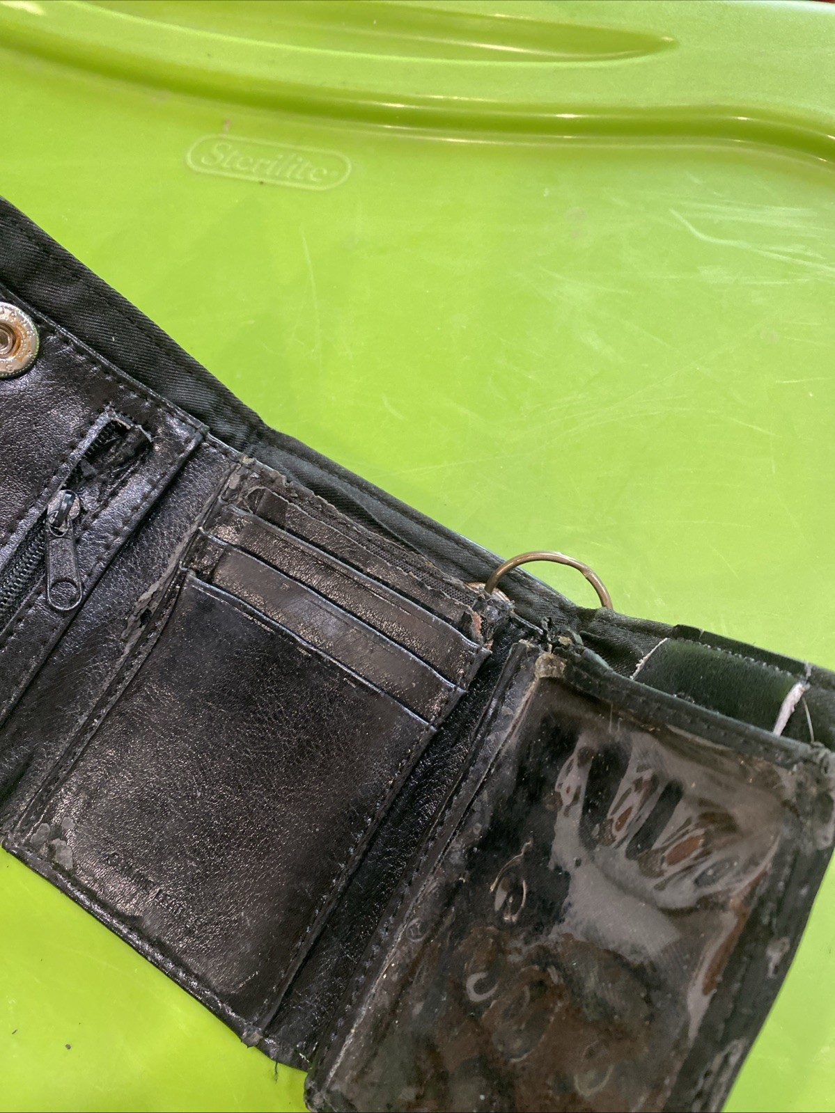 Solid Black Plain Genuine Leather Chain Wallet No… - image 5