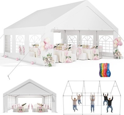 20x20 FT White Heavy Duty Wedding Party Tent Carport Canopy W/ 8 Side Walls US