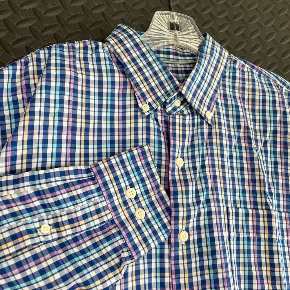 Peter Millar Blue Rainbow Checkered Pattern Silk … - image 1