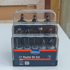 Wickes 1/2" Tungsten Carbide Router Bit Set for Wood, 12 Piece, Black