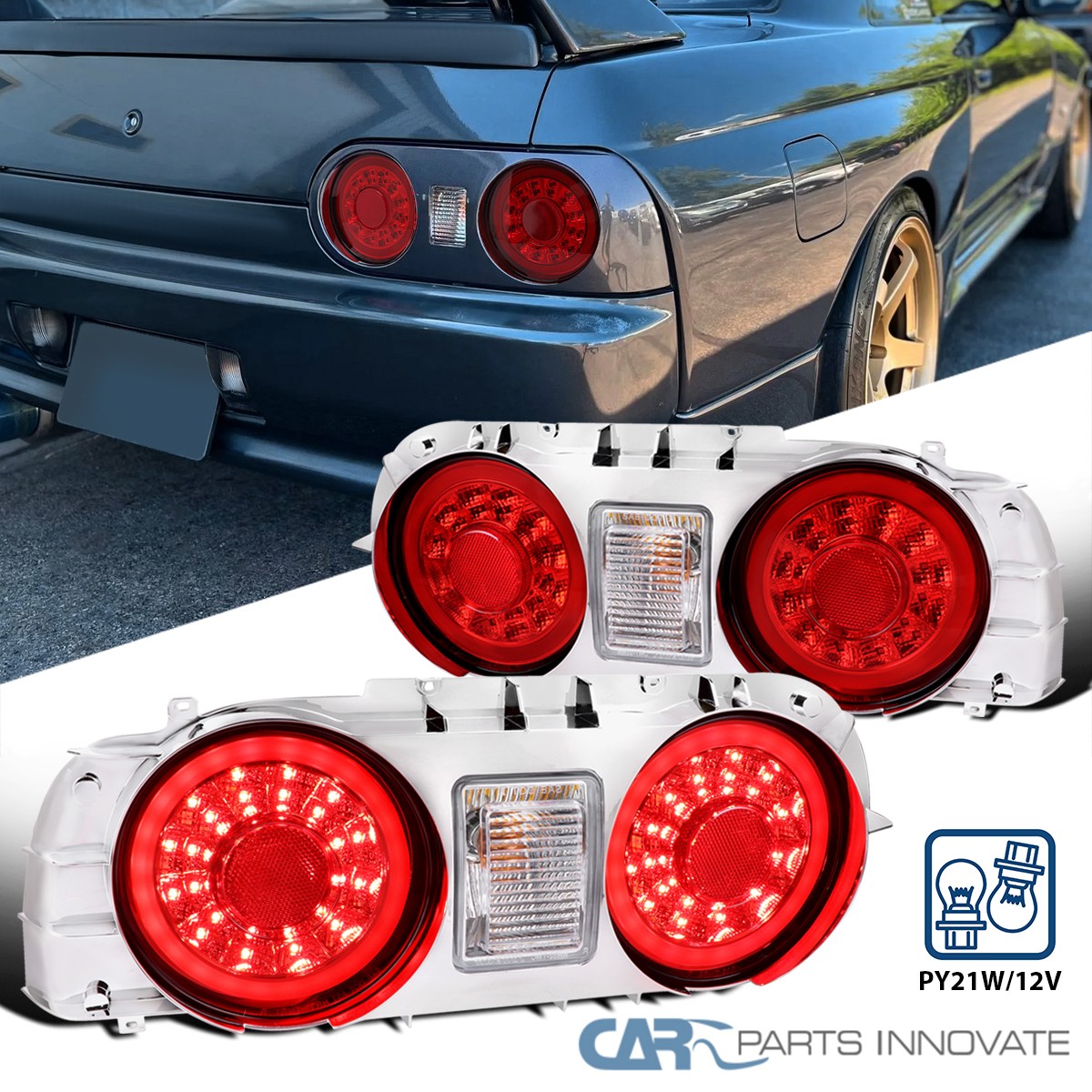 Fit 1989-1994 Skyline GT R32 JDM Red LED Tail Lights Brake Lamps
