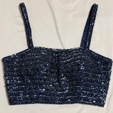 Sherri Hill Navy Blue Beaded Formal Top Crop Corset Style Size 0