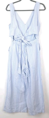 Lucky Brand Jumpsuit Womens S Blue Stripe Halter Back Cropped Wide Leg Cotton - Picture 5 of 11